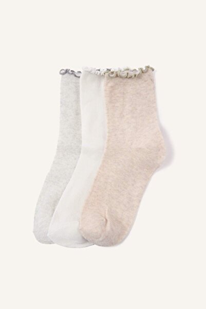 DeFacto Комплект от 3 чифта памучни дълги чорапи за момичета G3963A8NS