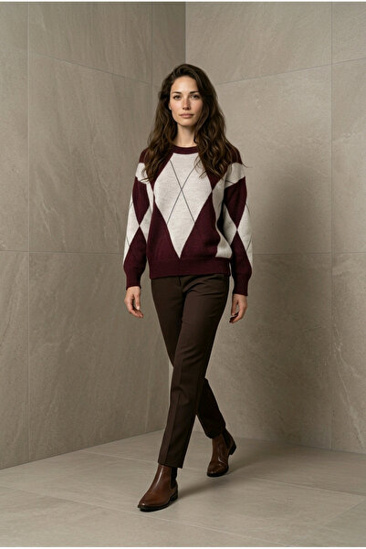 Fix Modalife Γυναικείο πλεκτό πουλόβερ με σχέδιο μπακλαβά και λαιμόκοψη ποδηλ...