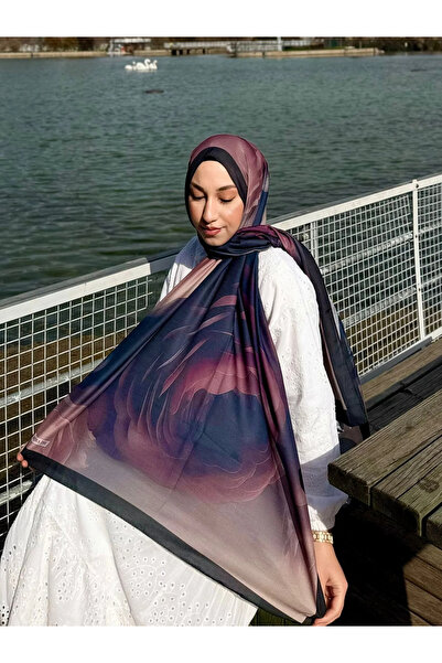 bysoca Γυναικείο σάλι χιτζάμπ με μοτίβο από ανθρακί, δαμασκηνί και τριαντάφυλ...