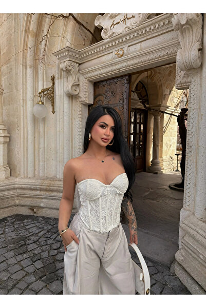 kırmızı butiks Λευκός Στράπλες Κορσές με Ενσωματωμένη Υποστήριξη