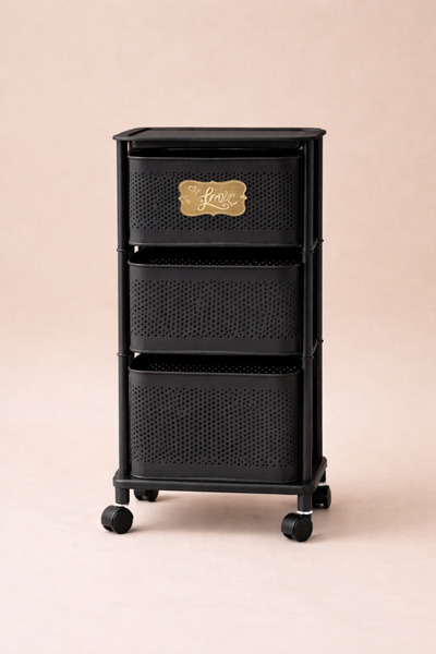 MİS KİTCHEN Tekerlekli 3 Katlı Metal Organizer Sepet Meyvelik Sebzelik Siyah