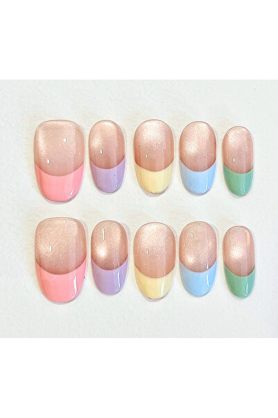 Nailvana Μικρά Χειροποίητα Παστέλ Λαμπερά Γαλλικά Αυτοκόλλητα Νύχια