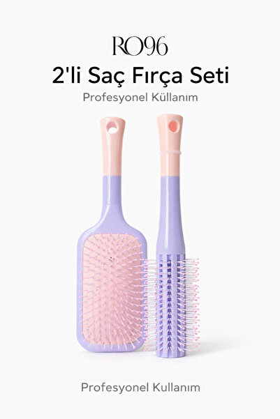 RO96 Roninetysıx RO96 2’li Saç Fırçası Seti Paddle + Yuvarlak Fön Fırçası Pro...