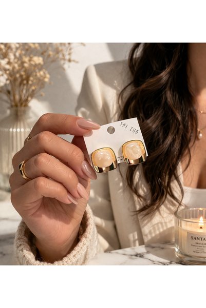 Bymiel Form Natural Stone Look Gold Framed Stylish Women's Earrings (Tarnish ...