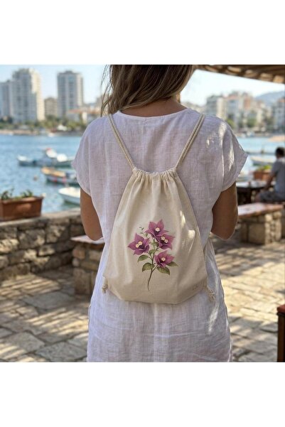hodie collection Bougainvillea Printed Drawstring Backpack Thin Lightweight C...