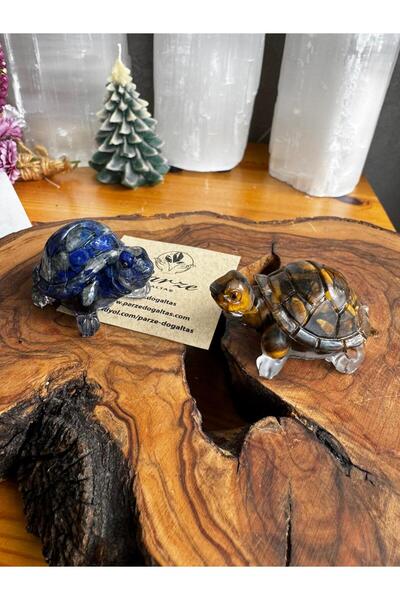 parze doğaltaş Lapis Lazuli ve Kaplangözü Doğaltaş Orgonit Kaplumbağa Obje Set