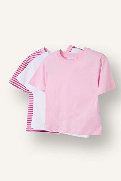 DeFacto Ριγέ χτενισμένο βαμβακερό μπλουζάκι 3 τεμαχίων για κοριτσάκι H3001A526SM