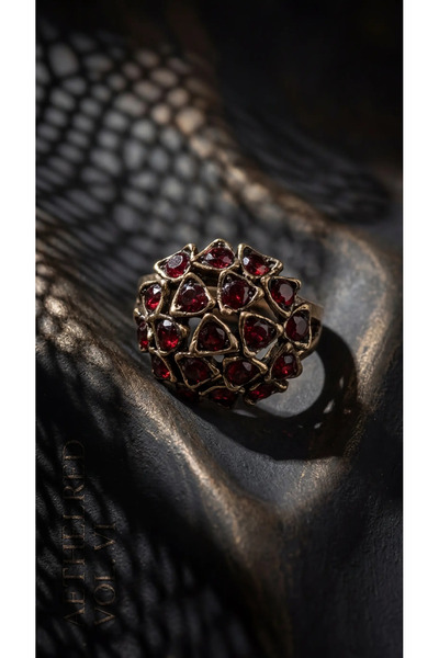 Dorvina Bronze Ring Authentic Jewelry Red Crystal Stone Topaz Model Adjustable Vintage Women's Ring