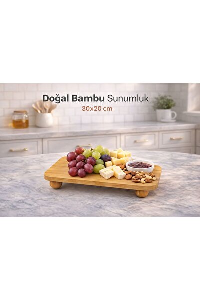 CİHO Bamboo Top Cork Footed Rectangular Presentation Tray 20X30 cm – Stylish ...