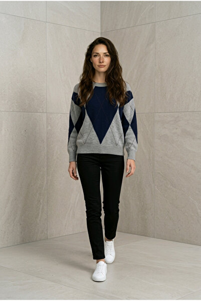 Fix Modalife Γυναικείο πλεκτό πουλόβερ με σχέδιο μπακλαβά και λαιμόκοψη ποδηλ...