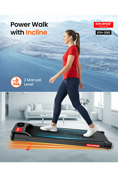 Sparnod Fitness STH-2001 Walking Pad for Home,2.25HP Motor,6km/h Speed,Manual Incline,90kg Maxweight