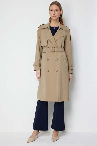 Ekol Beli Kuşaklı Omzu Apoletli Trençkot