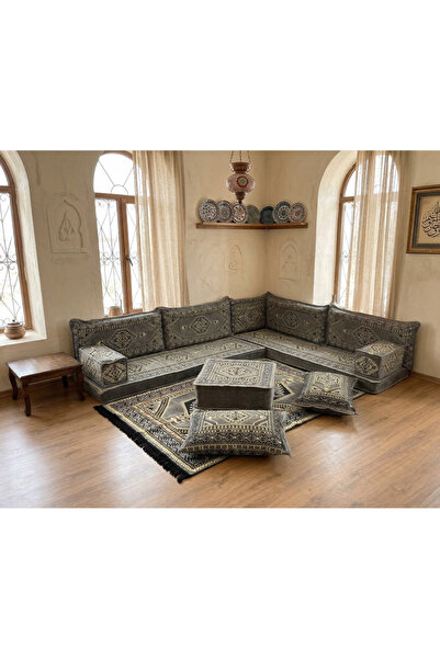 TURKISHRUG KINGDOM Geleneksel Anadolu Serisi Gri Şark Köşesi Takımı - 13 Parç...