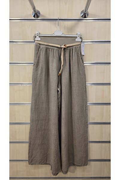 Park Moda Ιταλικό λινό παντελόνι με ψάθινη ζώνη
