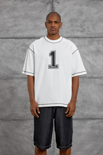 NOMARC Tricou supradimensionat alb cu imprimeu