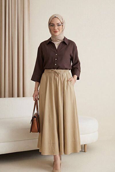 Modamorfo Πουκάμισο με λαιμόκοψη V και κουμπιά, με μισό μανίκι -k. Καφέ