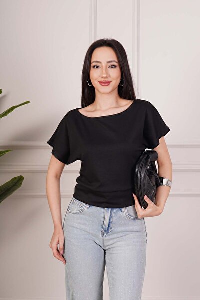 Hipo Trend Βασική υφασμάτινη κοντομάνικη μαύρη μπλούζα