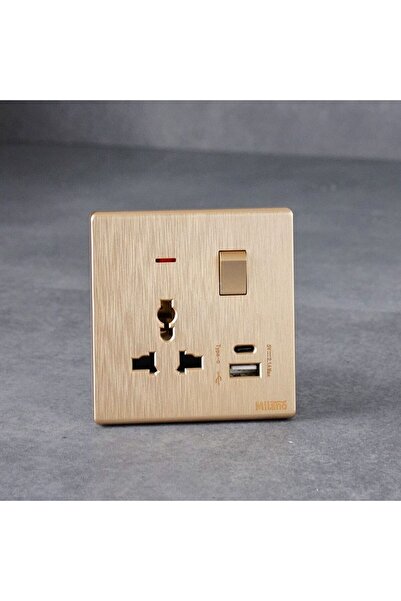 Milano 13A Universal Socket With Neon With Usb Type A+C, Dp, Aura Gld