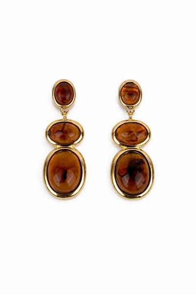 Sacha Accessories Oval Kehribar Taş Sıralı Küpe