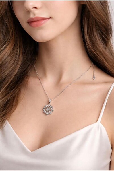 Vira Rise Women's Silver Color Steel Necklace with Pole Star Compass Pendant