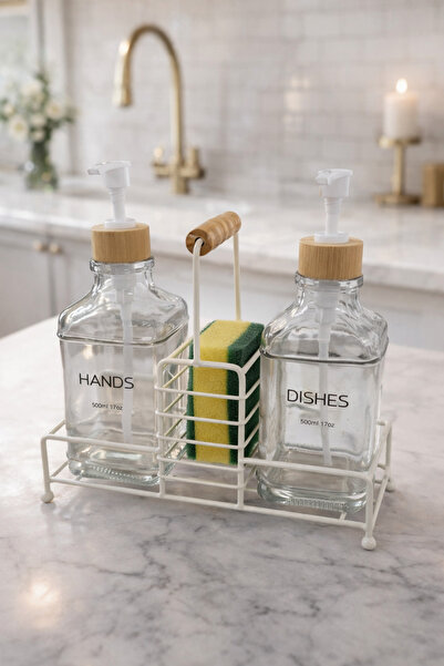 MAKRİ HOME Πολυτελής διπλός γυάλινος διανομέας υγρού σαπουνιού με λαβές από μ...