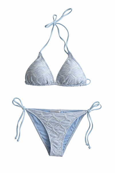AQUELLA Kendinden Dokulu Bebe Mavi Üçgen Bikini Takım