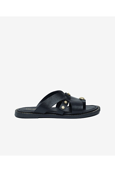 Greyder Γυναικείες μαύρες παντόφλες από γνήσιο δέρμα 6Y2WT59358