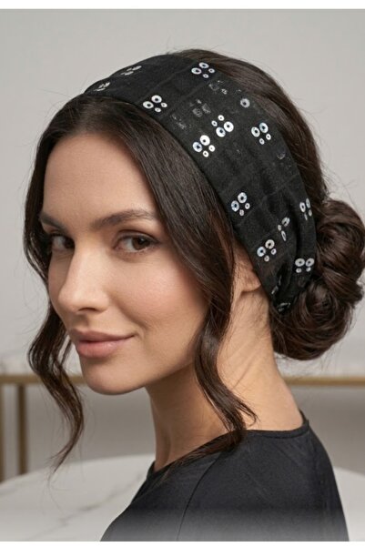 EsSo butik Women's Black Stone Printed Hair Bandana