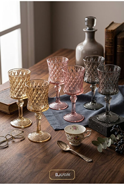 DEVADA HOME Vintage 6 Kişilik Renkli Rölyefli Kadeh Takımı