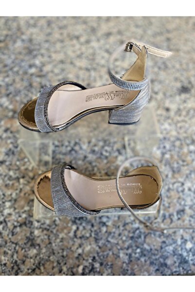 Aysun Ayakkabı Grey Outer Material Leather Thick Heel Children's Evening Dres...