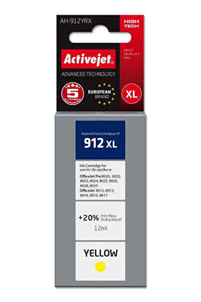 Other Activejet Ink Cartridge Activejet AH-912YRX (replacement for HP 912XL 3...