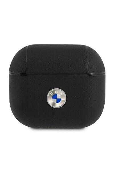 BMW BMA3SSLBK Apple AirPods 3 cover black Geniune Leather Silver Logo