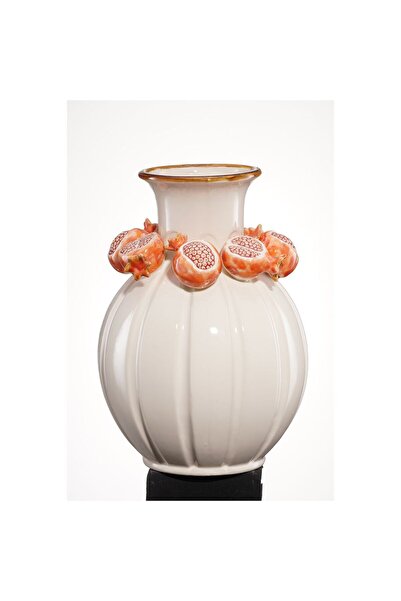 Generic New In Cerelia Pomegranate Vase 24.5X24.5X34Cm -Cream/Red