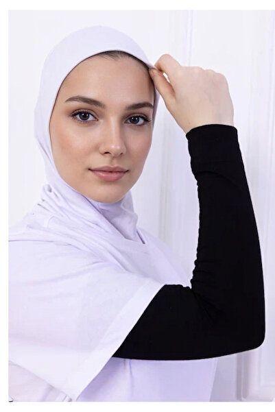 Alivascarf Likralı Penye Kolluk Siyah - Pratik Kadın Tesettür Düz Namaz Kollu...