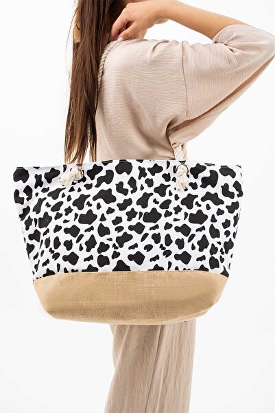 Meryem Çanta Women's Patterned Beach Bag with Knitted Handle and Lining