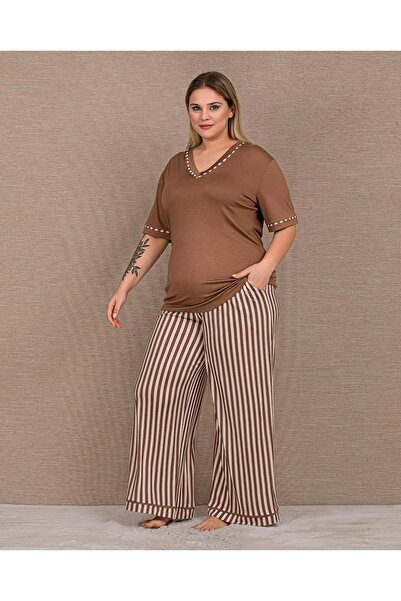 Lady Lingerie Σετ γυναικείες πιτζάμες μεγάλου μεγέθους με κοντό μανίκι και λα...