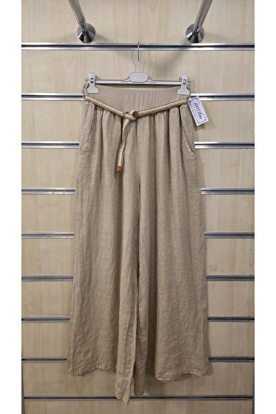 Park Moda Ιταλικό λινό παντελόνι με ψάθινη ζώνη