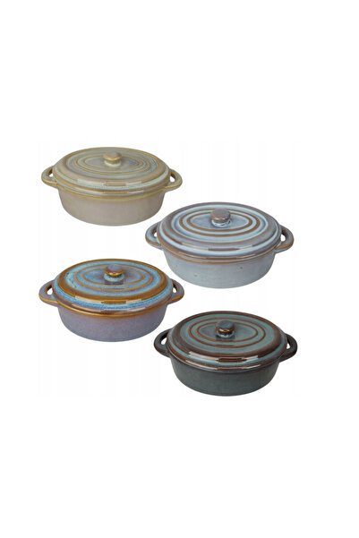 Koopman International Σετ 4 ραμεκέν Koopman με καπάκι, κεραμικά, 13.5x10x6.5 ...