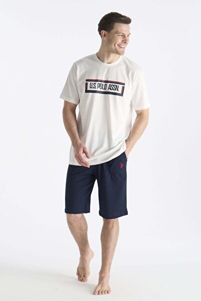 U.S. Polo Assn. U.S. Polo Assn. 19006 Men's Short Sleeve Shorts Pajama Set-Ecru