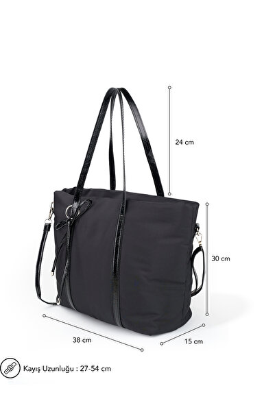 SHAKA Siyah SHK319 Fiyonk Charmlı,Fermuarlı,Astarlı Shopper Çanta