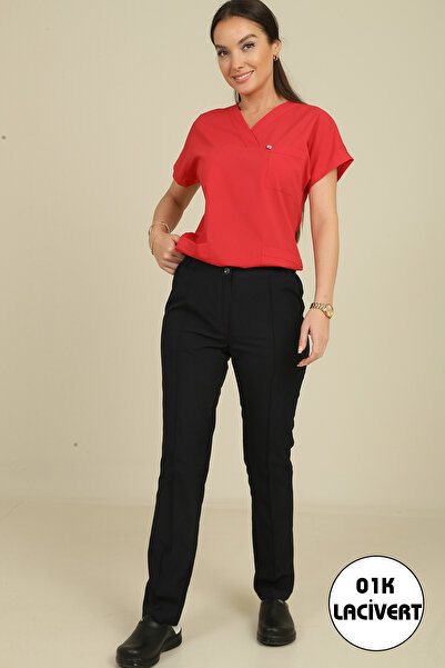 DENİZ İŞ Γυναικείο παντελόνι αλπακά με ζώνη - Μπλε ναυτικό-01K