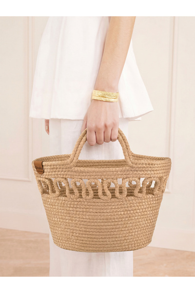 SHAKA Ψάθινη τσάντα χειρός, μπράτσου και ώμου Hasır Shk318 χειροποίητη από ψάθα