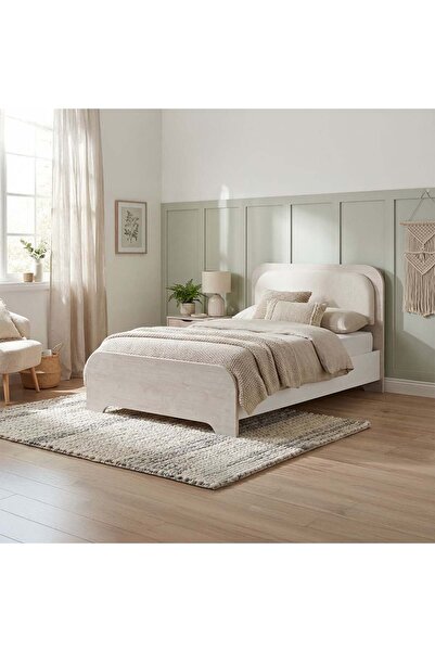SWISS 120X200 Kids Bed With Upholstered Headboard-Light Oak+White