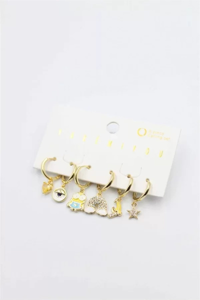 Generic Brand Colorful stone set earrings - gold