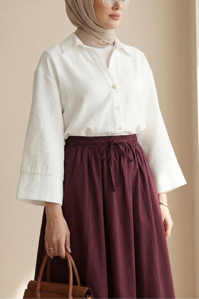 Modamorfo V-Neck Buttoned Half Sleeve Modal Shirt -White