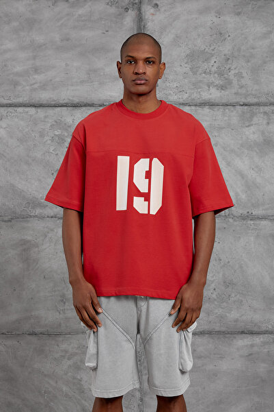 NOMARC Tricou supradimensionat imprimat roșu 19