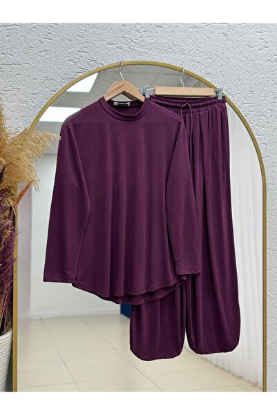 MİHRA STORE Παντελόνι Zerrin με πλισέ σχέδιο λέιζερ - NL219-Z Δαμασκηνί