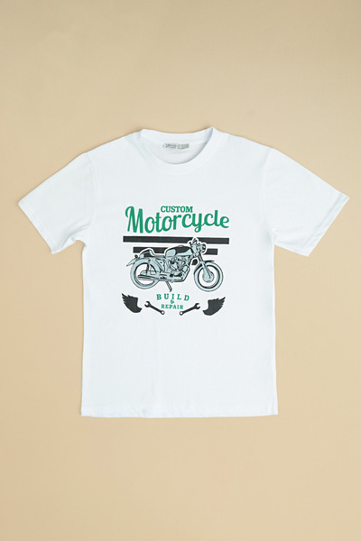 Fulla Moda Μπλουζάκι για αγόρια με στάμπα μοτοσικλέτας και λαιμόκοψη ποδηλάτου
