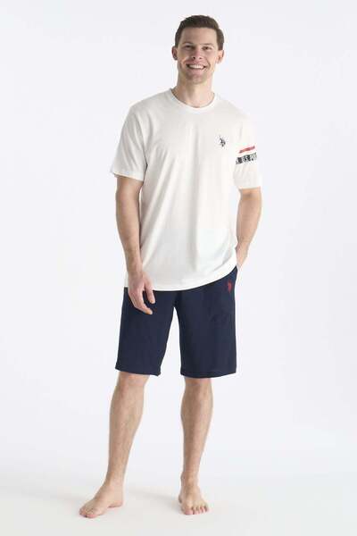 U.S. Polo Assn. U.S. Polo Assn. 19001 Men's Short Sleeve Shorts Pajama Set-Ecru