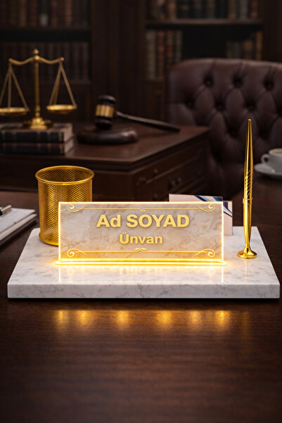 Digital Hayat Kişiye Özel Işıklı Masa İsimliği Mermer LED Ofis Ayna/Cam İsiml...